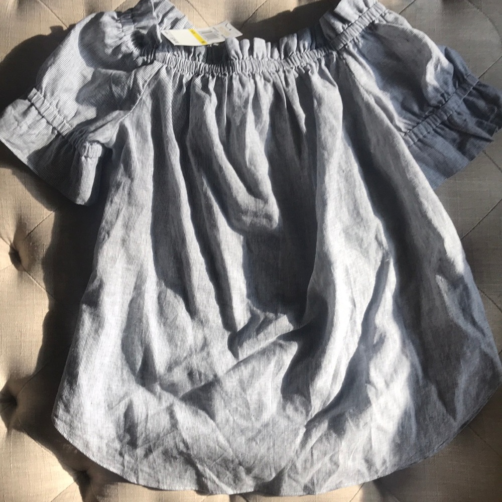 NWT- Michael Kors (M)Navy Stripe off shoulder top